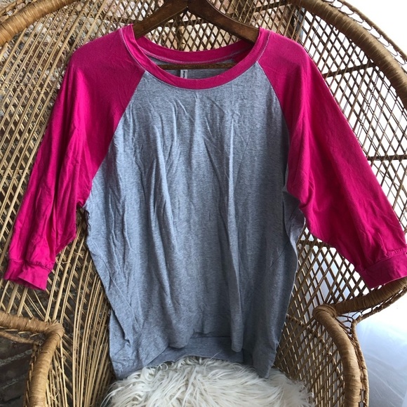 American Apparel Pink and Grey Baseball Tee - Picture 1 of 4